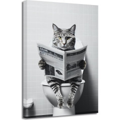 LZIMU Funny Animal Bathroom Wall Picture Cat Sitting on Toilet Reading Newspaper Poster Prints on Canvas Black White Pictures Bathroom Artwork (Picture-2, (30.00 x 45.00 cms))