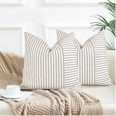 YCOLL Set of 2 Cushion Covers, 60 x 60 cm, Cotton Linen Cushion Cover, Sofa Cushion Covers, Stripes, Decorative Cushion Covers for Sofa, Living Room, Bedroom, Outdoor Cushion, 60 x 60 cm, Grey