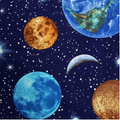 Planet Earth Fabric Home Decor Curtains Upholstery Cotton Galaxy Planets Stars Material - 140 cm Wide (2)