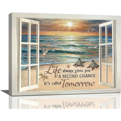 Tijuboni Coastal Bathroom Decor Wall Art Sea Turtle Pictures Wall Decoration Beach Sunset Canvas Painting Prints Modern Artwork Home Decoration for Bathroom Bedroom