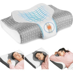Elviros Orthopaedic Memory Foam Pillow, Neck Pain Pillow, Ergonomic Sleeping Pillow, Neck Support Pillow, 61 x 8.5/12.5 x 43 cm
