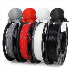 YOUSU PLA Plus (PLA+) Filament 1.75 mm 4 x 250 g Spool (2.2 lbs), Professional High Strength 3D Printer Filament (Black/White/Grey/Red)