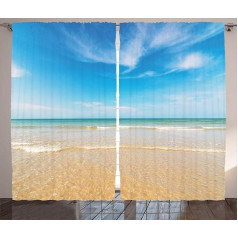 ABAKUHAUS Hawaii Rustic Curtain, Tropic Sky Sea Scenery, Bedroom Ruffle Tape Curtain with Loops and Hooks, 280 x 225 cm, Cream Blue