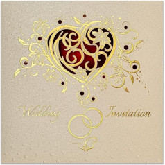 Art Nuvo WEDDING INVITATIONS CARDS - 20 pieces, 135 x 135 mm, with printed interiors and envelopes for wedding - gold foil design on watercolour paper