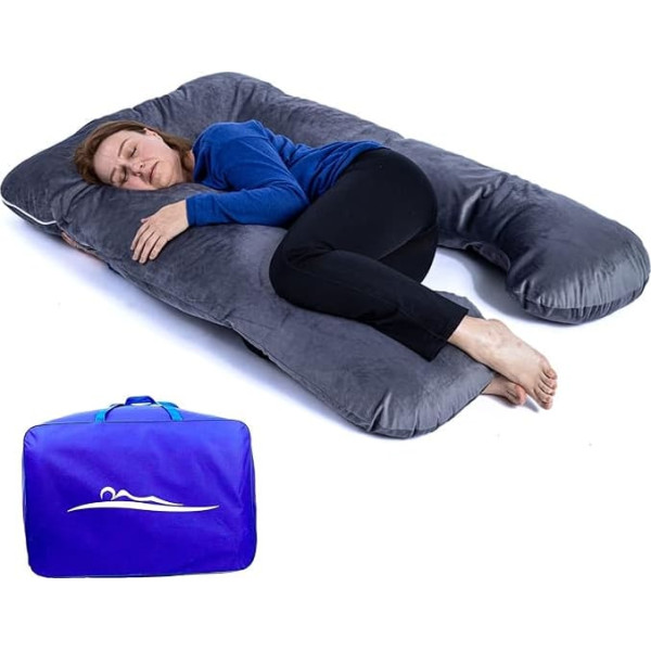 Komfortkissen Original Premium Orthopaedic Cuddly Pillow, Body Pillow, Side Sleeper Pillow, For Better Sleep and to Prevent Back Pain, 100 x 150 cm, Micro Plush, Dark Grey