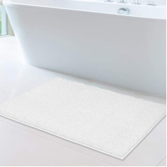 MAYSHINE Chenille Bath Mat, Non-Slip Bathroom Mat for Bathroom, Absorbent and Machine Washable Toilet Mat, Soft Plush Bathroom Rug, Bathroom Accessories (White, 60 x 100 cm)