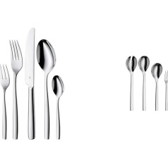 WMF Palma Cutlery Set for 12 People, 60 Pieces, Monobloc Knife & Nuova Serving Pieces, Set of 4, Serving Fork, Serving Spoon and Salad Servers 30 cm, Cromargan Stainless Steel 18/10