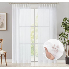 OstepDecor Sheer Voile Curtains Transparent Curtains with Ruffle Tape and Lead Tape, Airy, Modern and for Living Room, Bedroom and Any Curtain Systems, White, 225 x 140 cm (H x W), Set of 2