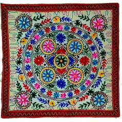 Purpledip Cotton Tapestry 'Riot of Colors': Vintage Embroidery Table Cover or Wall Hanging (11775)