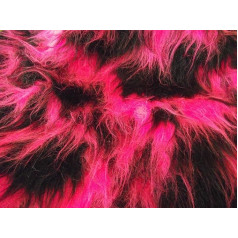 LONG Pile Fun Faux Fur Fabric Material BLACK & CERISE PINK MIX