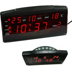 DISCORAMA Digital Table Clock Clock with Timer Digital Alarm Clock Night Vision Red LED Time Temperature Alarm Date Office