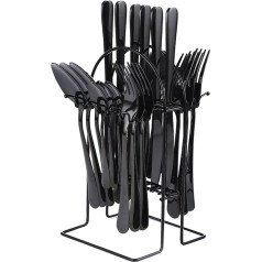 Justup Cutlery Set, 24-Piece Cutlery Set Including Knife, Fork, Spoon, Teaspoon, Cutlery for Home/Party/Restaurant, Cutlery Stainless Steel Mirror Polished, Dishwasher Safe (Black)