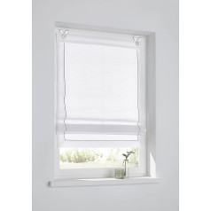 Roman Blind 'Bente' White Semi-Transparent with Decorative Stitching All Around With Stainless Steel Hooks for Mounting Without Drilling Width 100 cm x Height 140 cm