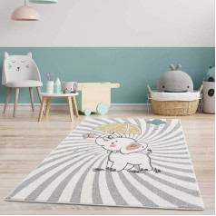 Children's Rug - Animal Motif Baby Elephant 140 x 200 cm Cream Multi - Children's Room Rug Modern