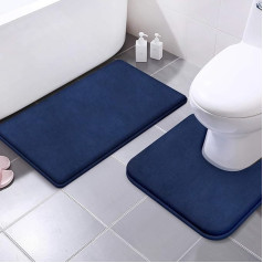 MEKO Memory Foam Bath Mat, 2 Pieces, Soft, Non-Slip and Absorbent, Bathroom Rug, 50 x 80 cm, Floor Mat, 54 x 48 cm, Shower and Bath, Machine Washable (Blue-1)