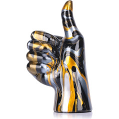 17.5cm H Black and Gold Thumb Up Statue Decor, Black Gold Thumb Up Trophy Hand Sculpture, Hmoe Hand Peace Sign Decor and Hand Finger Desk Decor, for Office Coffee Table Entrance