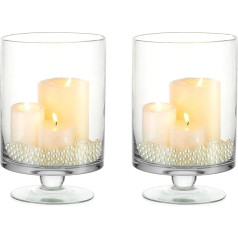 NUPTIO Pack of 2 Glass Flower Vases - Large Pillar Candle Holder, 22 cm High Glass Cylinder Candle Holder Hurricane Ornament for Wedding Party Dining Table Home Centrepieces Housewarming Party