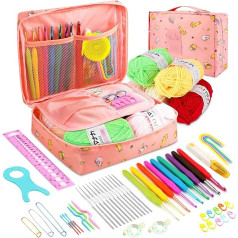 Crochet Hook Set, Ergonomic Crochet Needle Set, 59 Pieces, Crochet Set for Beginners, Soft Rubber Comfort Grip Crochet Set Includes Portable Bag, 0.6 mm-6.0 mm Metal Needles, Wool, Scissors and