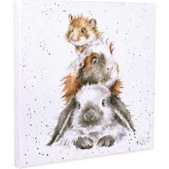 Wrendale Designs 'Piggy in the Middle' Hamster, Guinea Pig and Rabbit Print on Canvas with White Square 20 cm