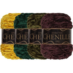 JubileeYarn Chenille Yarn - Comb Weight - 100g/Cake - Shades of Natural Tones - 4 Cakes