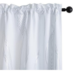 1 Pair Thermal Blackout Curtains Soft Silver Wave Pattern Insulated Curtain for Living Room Bedroom Indoor 2 Panels with Pocket (70x235cm, White)