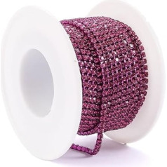 LNNXSZ Rhinestones Kette Strass 2 Meter Strasskette mit silberner Basis, Glas-Strasssteine, Strass, Bunte Verzierung, farbige Unterseite, Metallbecherkette, DIY-Dekoration(Fuchsia)
