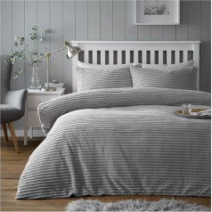 GC GAVENO CAVAILIA Thick Teddy Fleece Duvet Cover Chunky Ribbed Polyester Silver Single