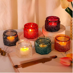 Set of 6 Colorful Glass Tealight Holders Vintage Votive Glasses with Lids Ideal Home Party Wedding Table Decoration