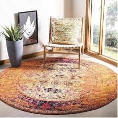 SAFAVIEH Monaco Collection Boho Rug for Living Room, Dining Room, Bedroom, Short Pile, Orange and Multi, 200 x 200 cm