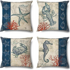 Ohok Pack of 4 Soft Decorative Square Cushion Covers 45 x 45 cm for Living Room Sofa Bedroom Couch (Marine Life C)