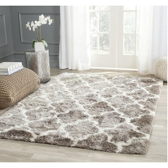 SAFAVIEH Zottelig Teppich für Wohnzimmer, Esszimmer, Schlafzimmer - Barcelona Shag Collection, Kurzer Flor, Silber und Elfenbein, 91 X 152 cm