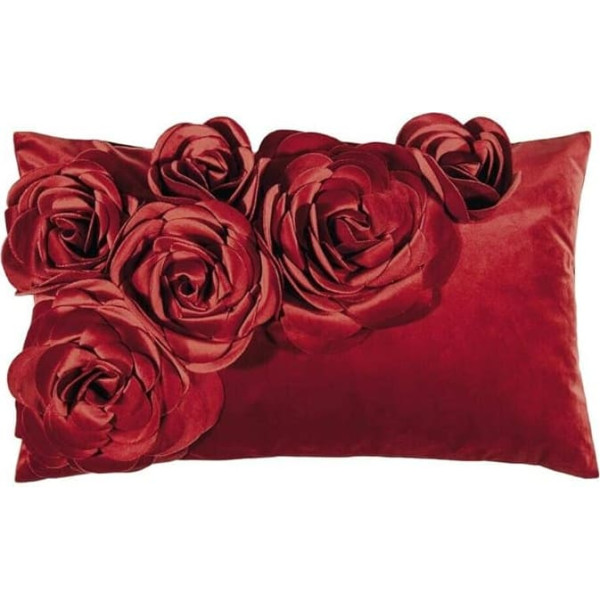 Pad - Floral - Cushion Cover - Velvet Cushion - Decorative Cushion Cover - Flower Appliques - 30 x 50 cm, Red