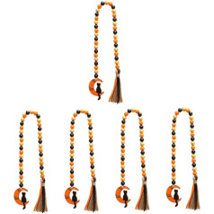 Warmhm Wohnkultur 5 Stück Halloween-Holzperlenkette Bauernhaus Rustikale Perlen Halloween-Wandanhänger Bauernhaus-Perlengirlande Schwarze Dekoration Heimdekoration Schwarze Verzierung