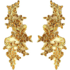 F Fityle 2 Pieces Lace Applique Sew On Embellishments Decoration Embroidered Appliques Lace Trim for Sewing Dress Decorating Golden