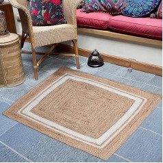 Second Nature Online KHIDAKEE Medium Braided Square Rug Jute with White Border 120 cm x 120 cm