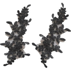 kowaku 2pcs Lace Trim Lace Flower Applique Embellishment Ornaments Embroidered Applique for DIY Craft Wedding Dress T Shirt Clothes Black