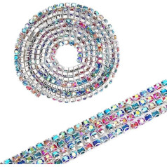 Rhinestone Chain, 1 Yard, Colourful Glitter, Pearl Trim, Artificial Gemstone, Sew-On Beads, Ribbon, Embellishment, DIY, Sewing Accessories, Clothing, Bag, Decoration (3 mm #1)
