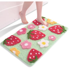 QJHOMO Bath Mat Non Slip 50x80cm Cute Strawberry Bathroom Accessories Flower Floor Mat Thick Soft Microfiber Machine Washable Absorbent Rug for Bedroom