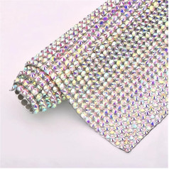 24 x 40 cm selbstklebender transparenter Strass-Netzstoff, Glas-Kristall-Applikation, Aufkleber, Strassband, AB-Hotfix-Design