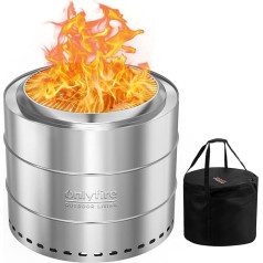 Onlyfire Smokeless Stainless Steel Fire Pit, 50 cm Fire Bowl with Removable Ash Tray, Storage Bag, Portable Fire Bowl for Patio, Garden, Wood Burning and Pellets, Silver