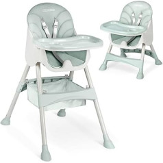 Ricokids High Chair Baby 3-in-1 Children's High Chair from 6 Months Dining Chair with Safety Belt Foldable Easy Care Height Adjustable Frame Grows with Your Child Removable Dining Board Basket Green