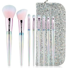 Rainbow Crystal Make Up Brush Set, Professional, Vegan Makeup Brush Set with Handbag by Enzo Ken, Bedazzled Cosmetic Brush, Make Up Set, Sparkly Make Up Brush Vegan, Colourful Make Up Brush Set