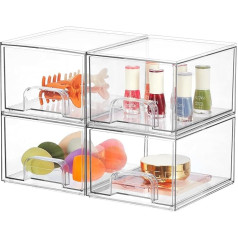 Suyoo Stackable Makeup Organizers Storage Drawers 4.37 Inch Tall Cosmetic Organizer Clear Acrylic Organizer for Vanity Unit Under Cabinet Bathroom Skincare Kitchen Cabinets 4