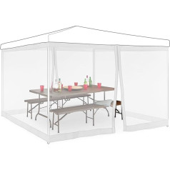 Relaxdays Mosquito Net for 3 x 3 m Gazebo, 2 Side Panels, with Zip and Velcro Tape, 12 m XL Mosquito Net, White