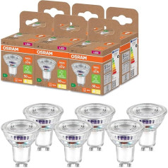 OSRAM High Efficiency PAR16 Reflector Lamp with Energy Efficiency Class B, GU10 Base, 50W Replacement, 2W Rated Power, 2700K (Warm White), Ultra Energy Saving, Clear Glass, Non-Dimmable Pack of 6