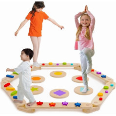 Wooden Balance Bar with Balance Stones, Indoor and Outdoor, Suitable for Children, Freely Combinable, Montessori Balance Boards, Gymnastics Obstacle Course Toy for Girls Boys