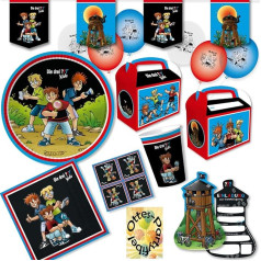 HHO The Three ??? Party Set Question Mark Kids Party Set Detective Party Set for 16 Noses 94 Pieces Plates Cups Napkins Invitation Gift Boxes Balloons Bunting