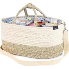 YeaYee Baby Nappy Caddy Organiser, Multifunctional Storage Box for Nappies, with Interchangeable Compartments, 100% Cotton Linen, Portable Storage Basket for Nappies, Baby Shower Gift