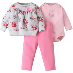 Newborn Baby Girl 3-Piece Clothing Set Sweatshirt + Trousers + Romper Autumn Winter Causle Outfit for 3-24 Months