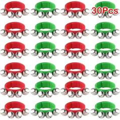 FEPITO Pack of 30 Christmas Band Wrist Bells Bracelets Jingle Bells Musical Ankle Bells Rhythm Instrument Percussion Christmas Party Decoration Favours